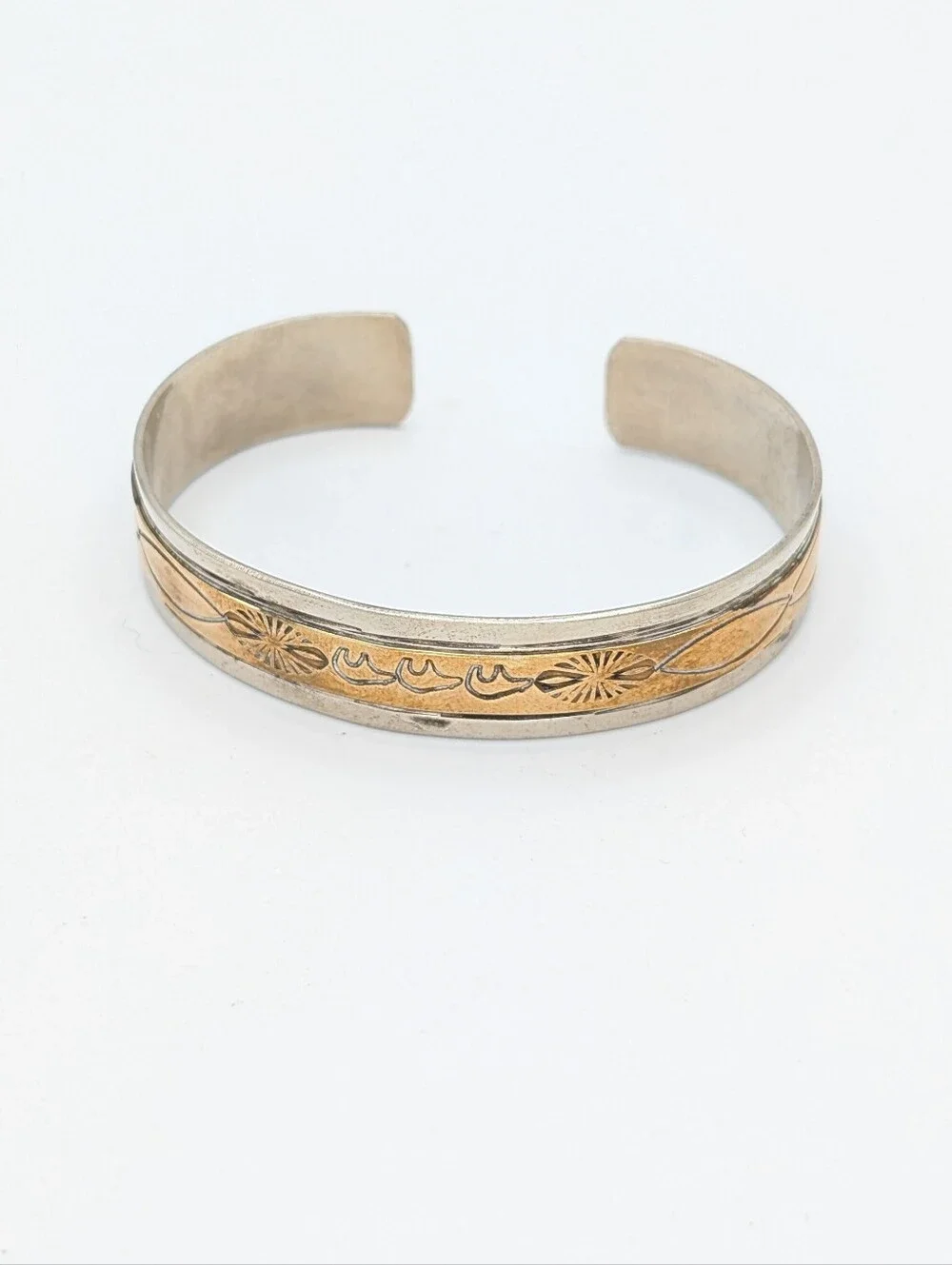 Sterling and 14k Native American Cuff Bracelet
